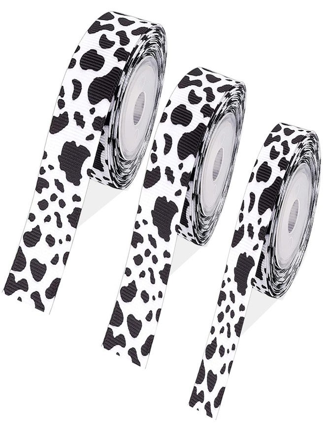 WFAUIBR 3 Rolls Cow Print Ribbon - 15 Yards, Cow Spot Pattern, Animal Print, Black and White for DIY Crafts, Gift Wrapping, Party Decorations (3 Sizes Mix) - Image 1